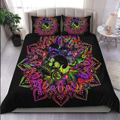 Holographic Mandala Skull With Flower Duvet Cover Set - Wonder Skull