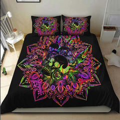 Holographic Mandala Skull With Flower Duvet Cover Set - Wonder Skull