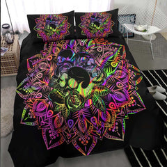 Holographic Mandala Skull With Flower Duvet Cover Set - Wonder Skull