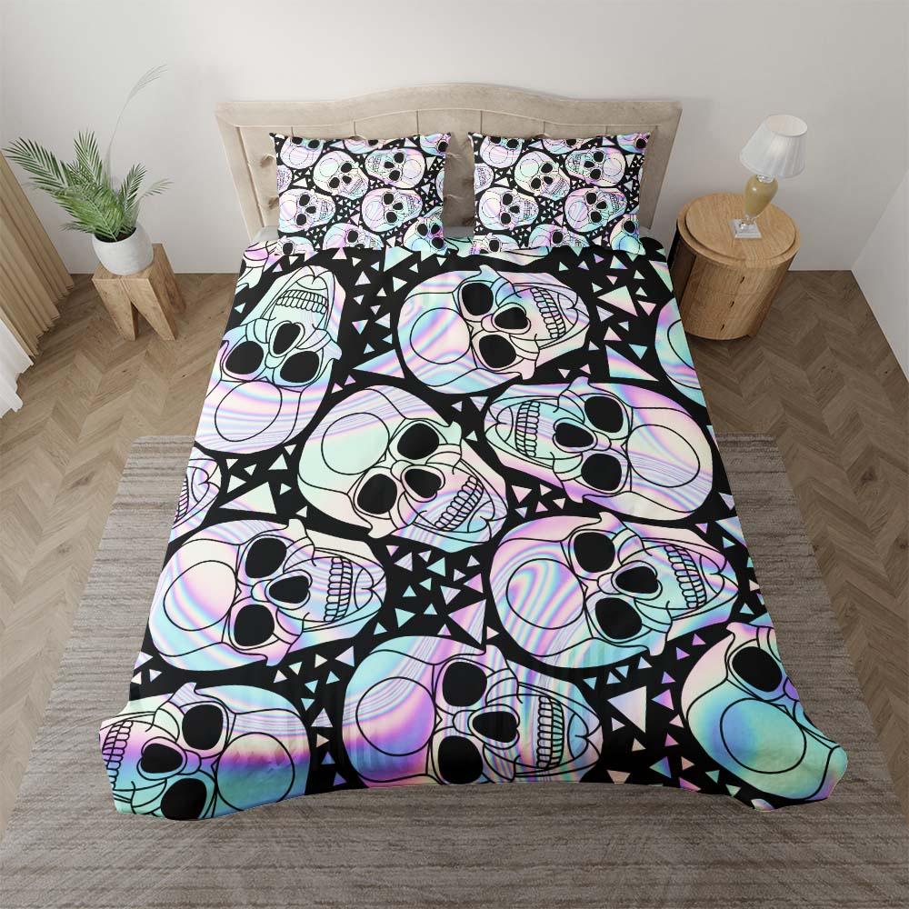 Holographic Skull Pattern Duvet Cover Set - Wonder Skull
