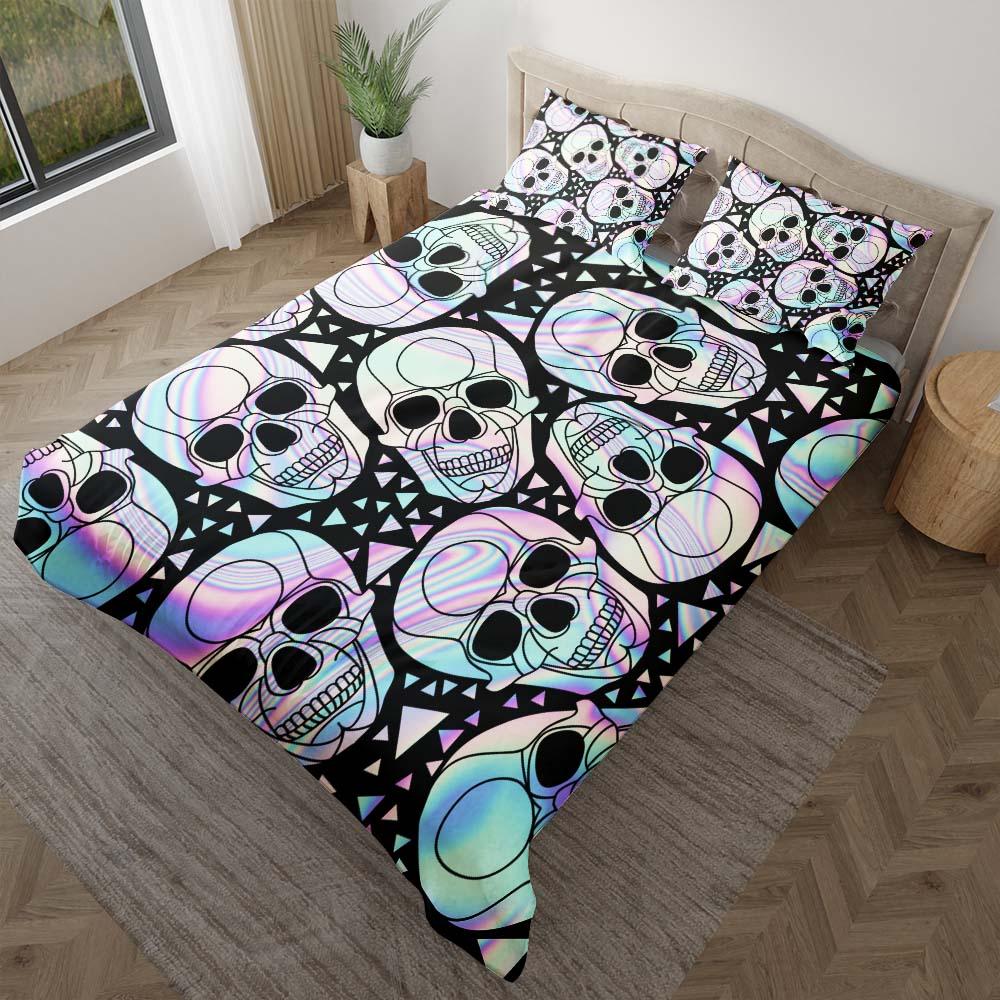 Holographic Skull Pattern Duvet Cover Set - Wonder Skull