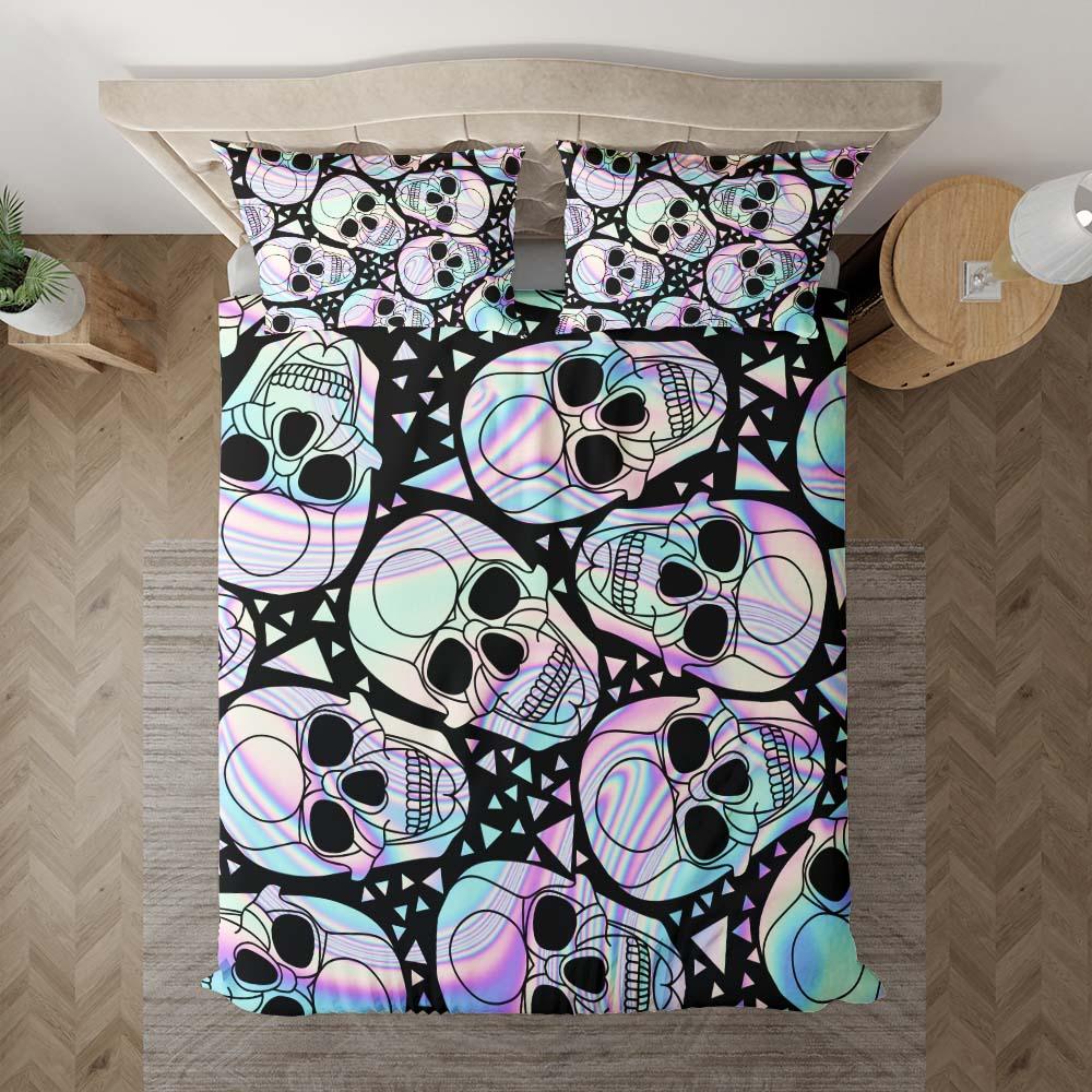 Holographic Skull Pattern Duvet Cover Set - Wonder Skull