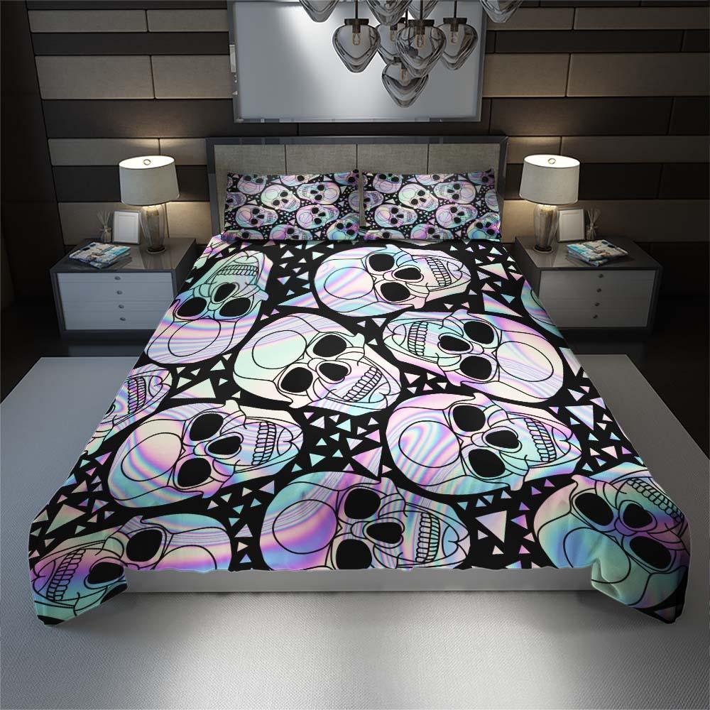 Holographic Skull Pattern Duvet Cover Set - Wonder Skull