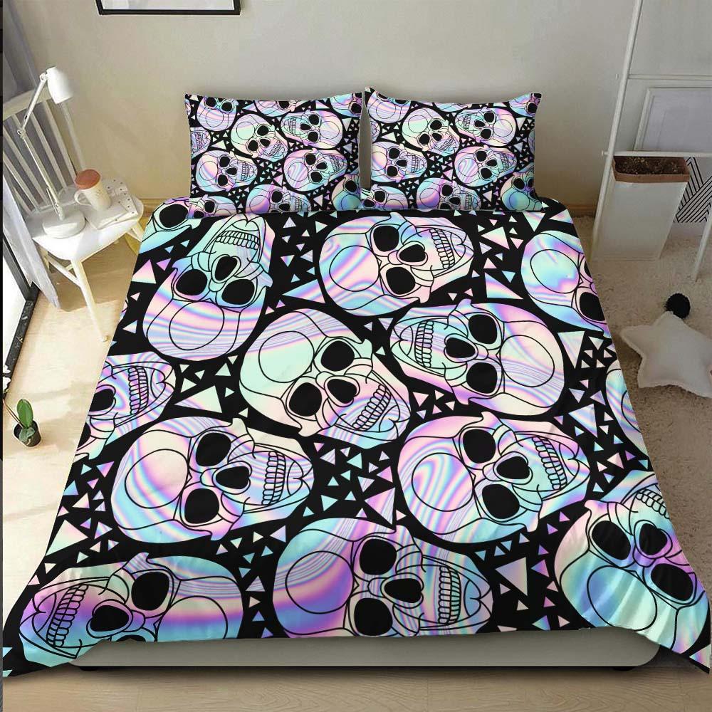 Holographic Skull Pattern Duvet Cover Set - Wonder Skull