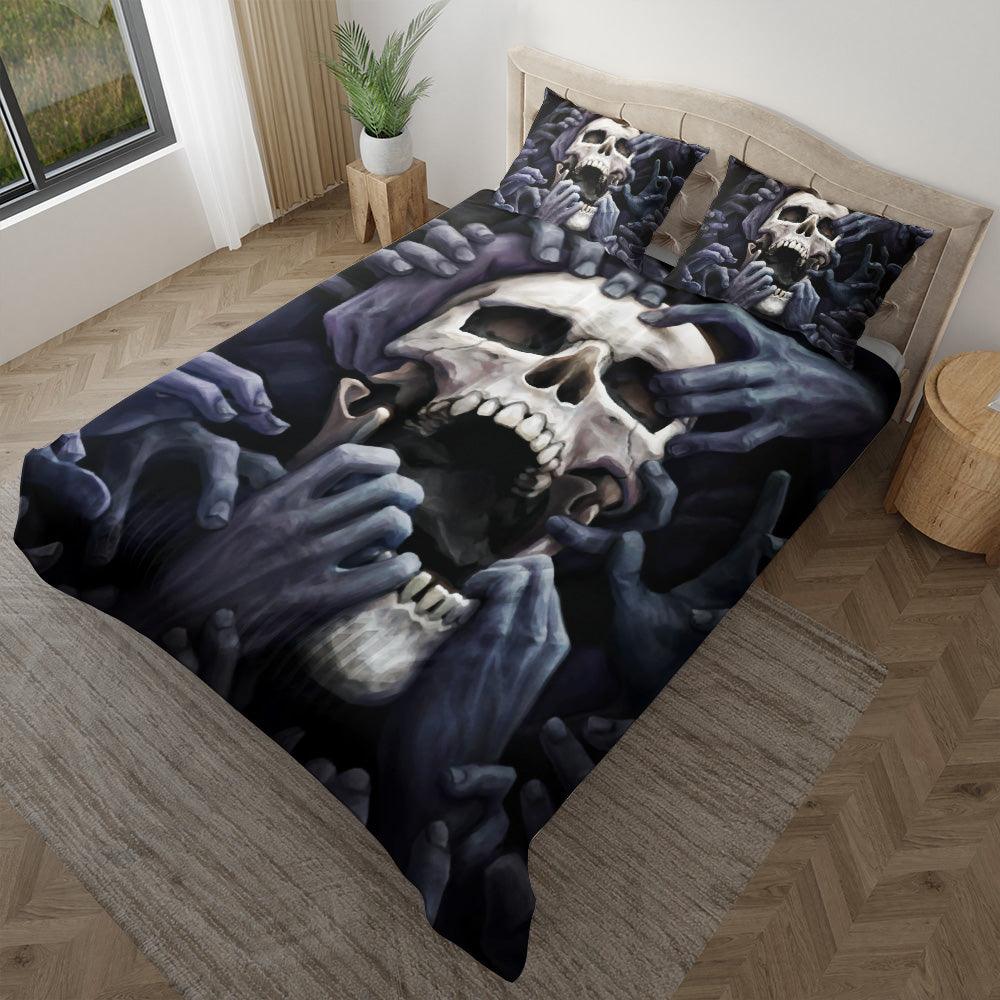 Horror Hands Holding Skull Duvet Cover Set - Wonder Skull