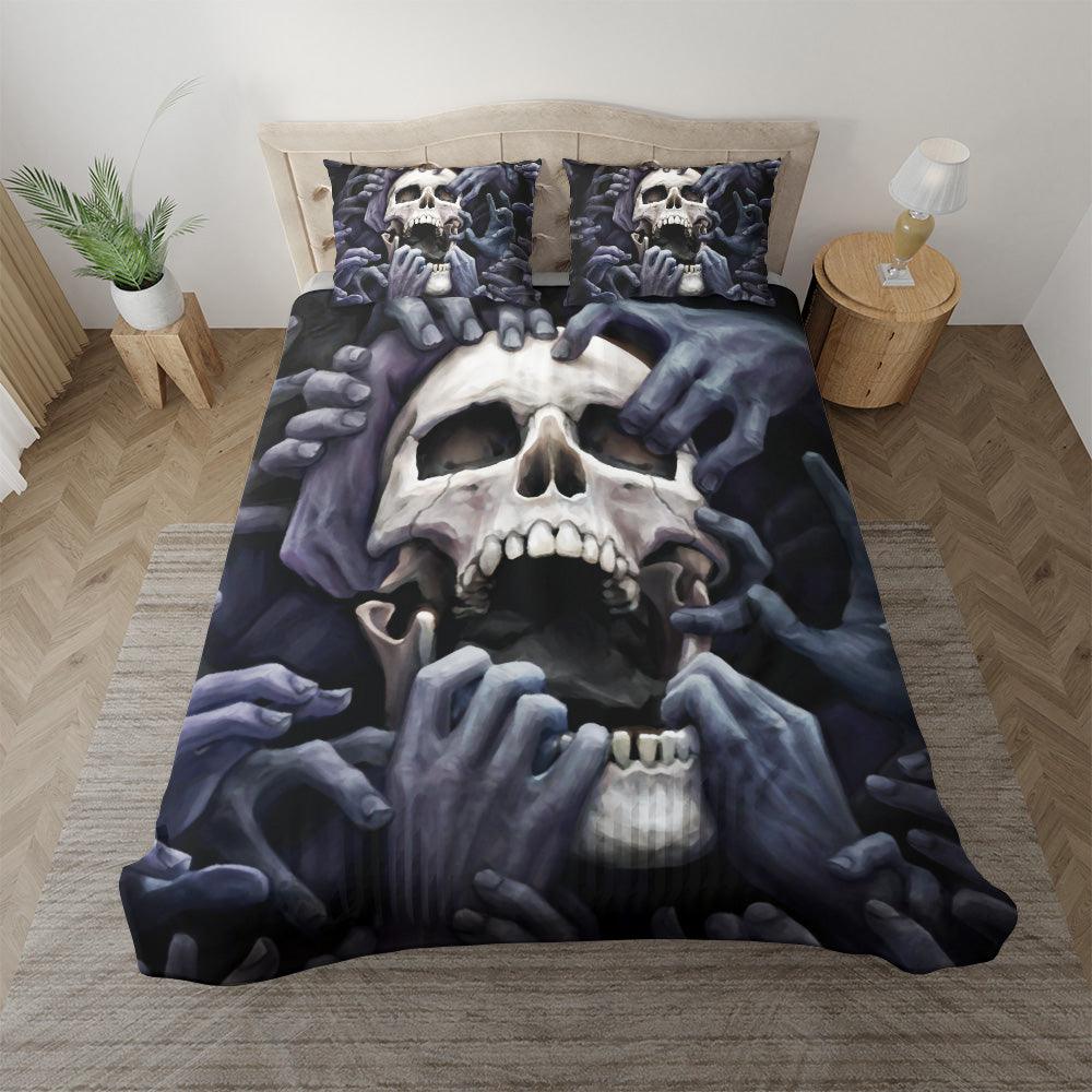 Horror Hands Holding Skull Duvet Cover Set - Wonder Skull