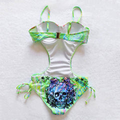 Skull And Rose Sexy Crystal One Piece Swimwear For Summer - Wonder Skull