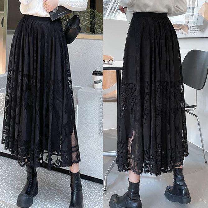 Floral Lace Long Skirt, Elegant High Waist Bottom Wear For Women - Wonder Skull
