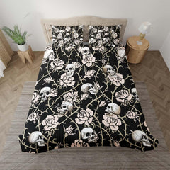 Light Grayish Orange Rose Skull Pattern Duvet Cover Set - Wonder Skull