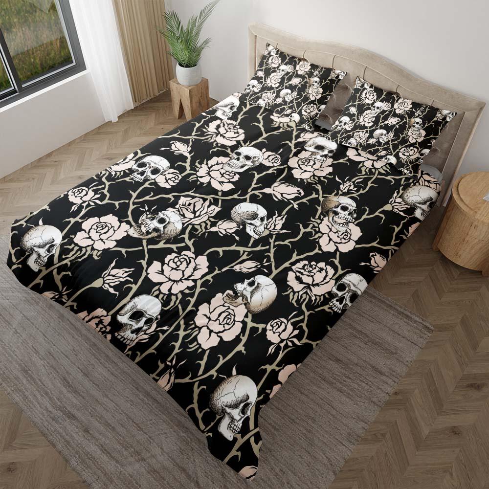Light Grayish Orange Rose Skull Pattern Duvet Cover Set - Wonder Skull