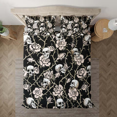 Light Grayish Orange Rose Skull Pattern Duvet Cover Set - Wonder Skull