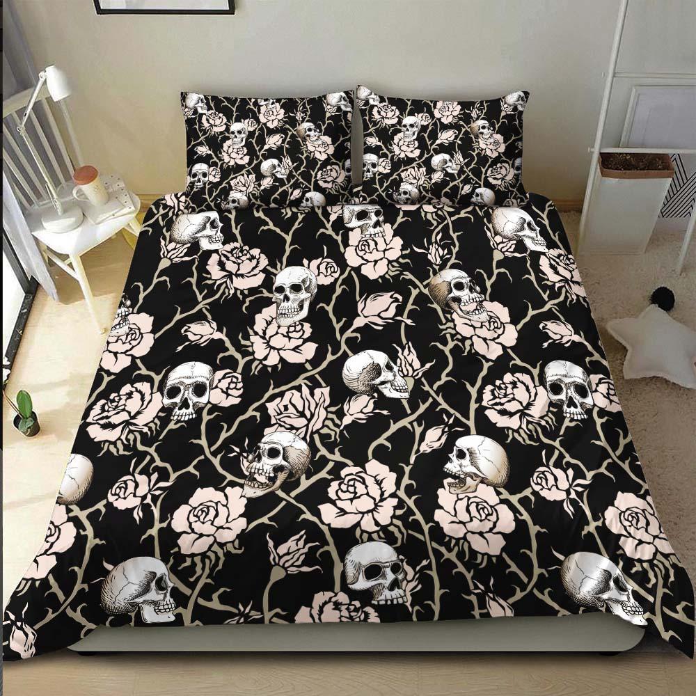 Light Grayish Orange Rose Skull Pattern Duvet Cover Set - Wonder Skull
