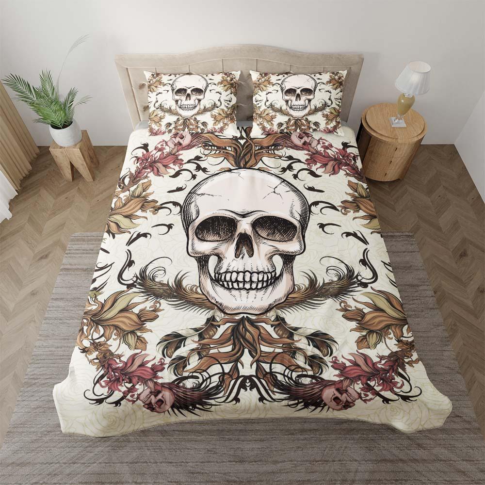 Light Grayish Orange Skull Ocean Duvet Cover Set - Wonder Skull