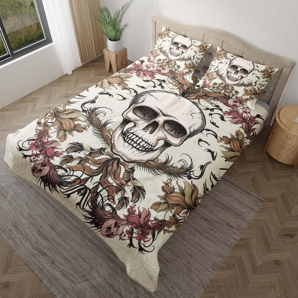 Light Grayish Orange Skull Ocean Duvet Cover Set - Wonder Skull