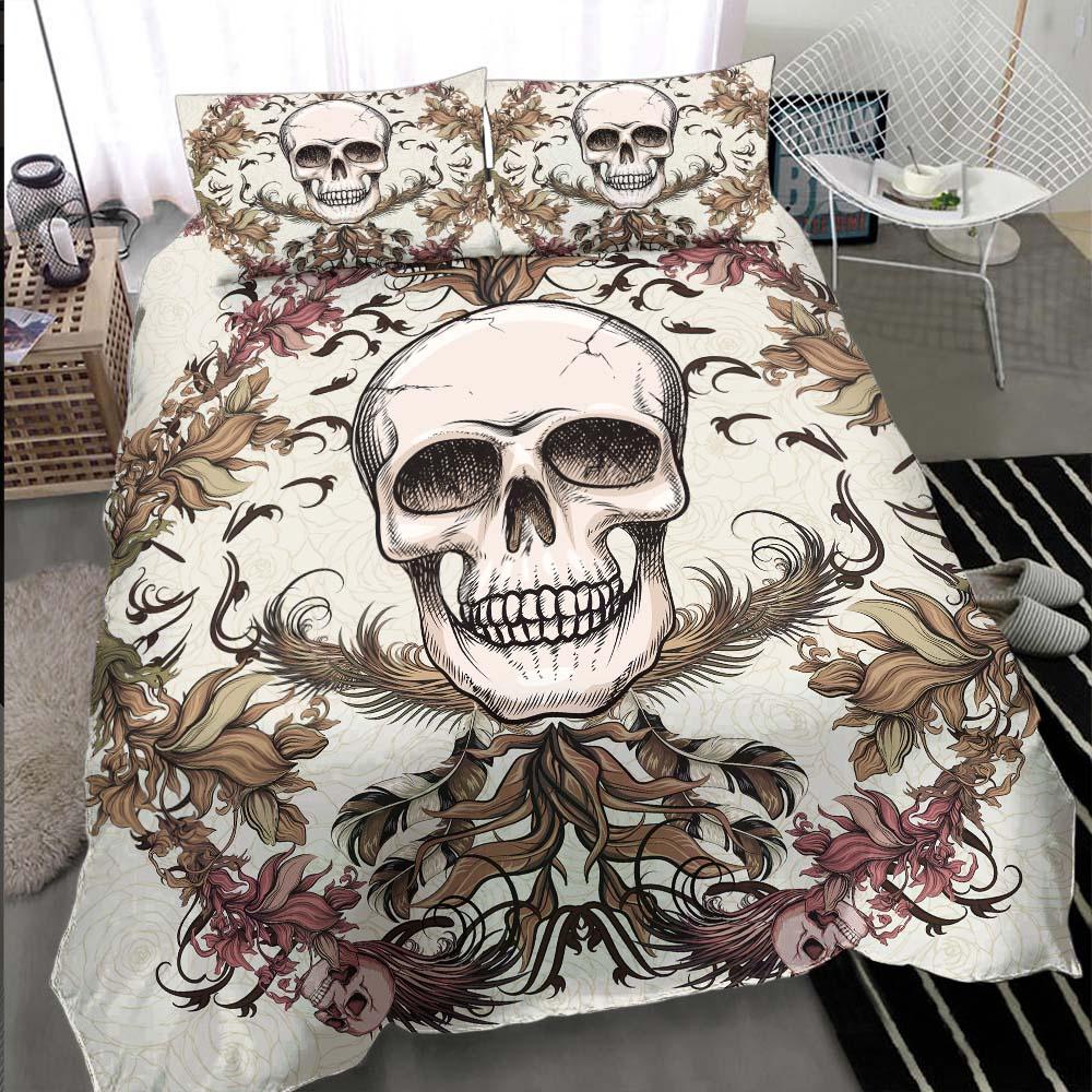 Light Grayish Orange Skull Ocean Duvet Cover Set - Wonder Skull