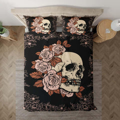 Light Grayish Red Rose Skull Duvet Cover Set - Wonder Skull