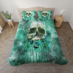 Lime Green Skull Rose Melting Duvet Cover Set - Wonder Skull