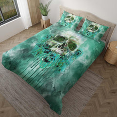 Lime Green Skull Rose Melting Duvet Cover Set - Wonder Skull