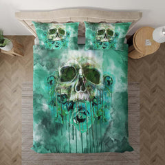 Lime Green Skull Rose Melting Duvet Cover Set - Wonder Skull
