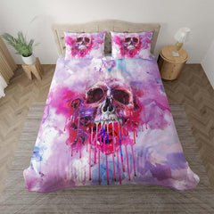 Magenta Rose Skull Melting Duvet Cover Set - Wonder Skull
