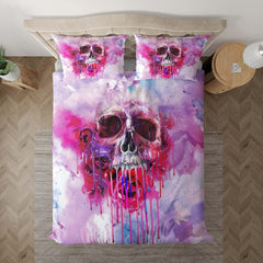 Magenta Rose Skull Melting Duvet Cover Set - Wonder Skull