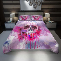 Magenta Rose Skull Melting Duvet Cover Set - Wonder Skull