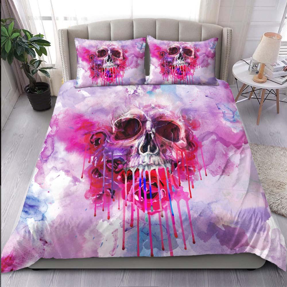Magenta Rose Skull Melting Duvet Cover Set - Wonder Skull