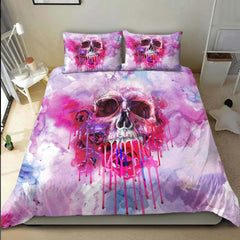 Magenta Rose Skull Melting Duvet Cover Set - Wonder Skull