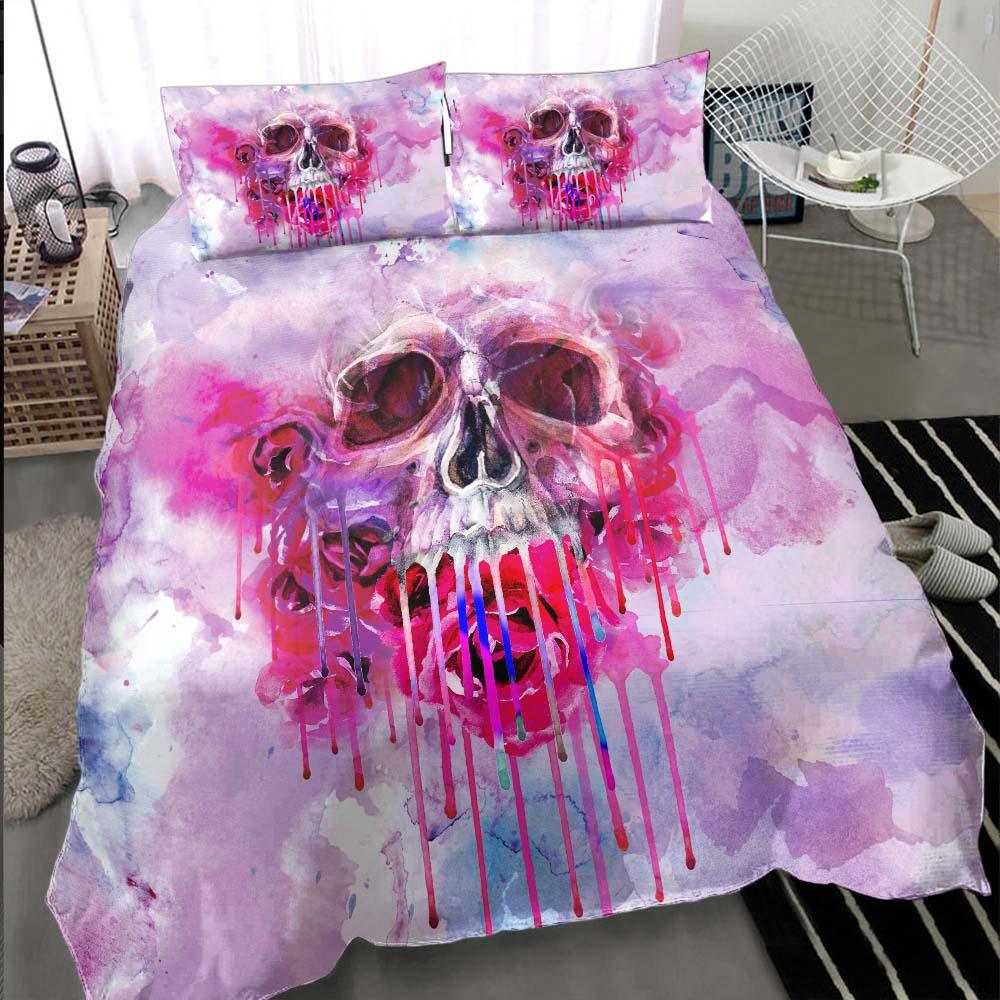 Magenta Rose Skull Melting Duvet Cover Set - Wonder Skull