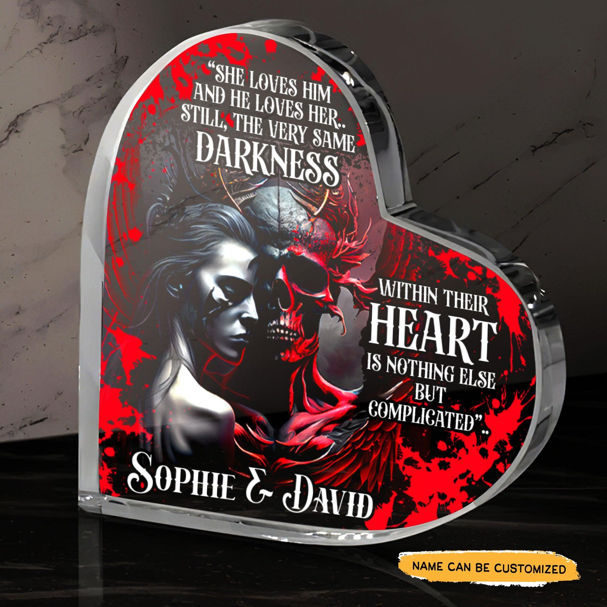 She Love Him - Customized Skull Couple Crystal Heart Anniversary Gifts - Wonder Skull