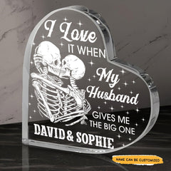 Funny I Love My Husband - Customized Skull Couple Crystal Heart Anniversary Gifts - Wonder Skull