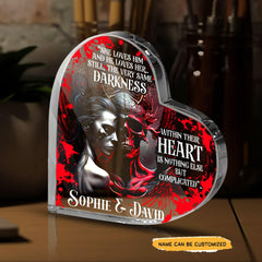 She Love Him - Customized Skull Couple Crystal Heart Anniversary Gifts - Wonder Skull