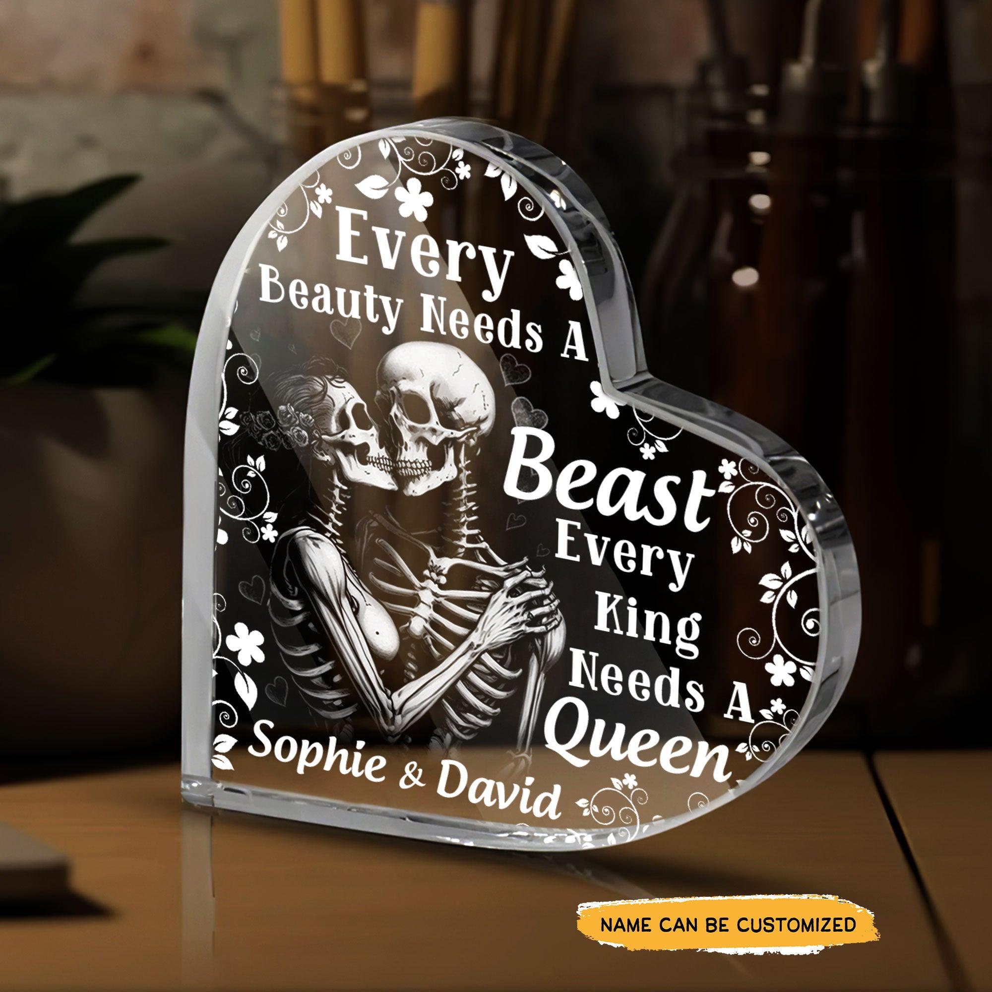 Every Beauty - Customized Skull Couple Crystal Heart Anniversary Gifts - Wonder Skull