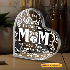 To My World Mom - Customized Skull Crystal Heart Anniversary Gifts - Wonder Skull