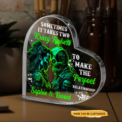 Sometimes It Takes - Customized Skull Couple Crystal Heart Gifts - Wonder Skull