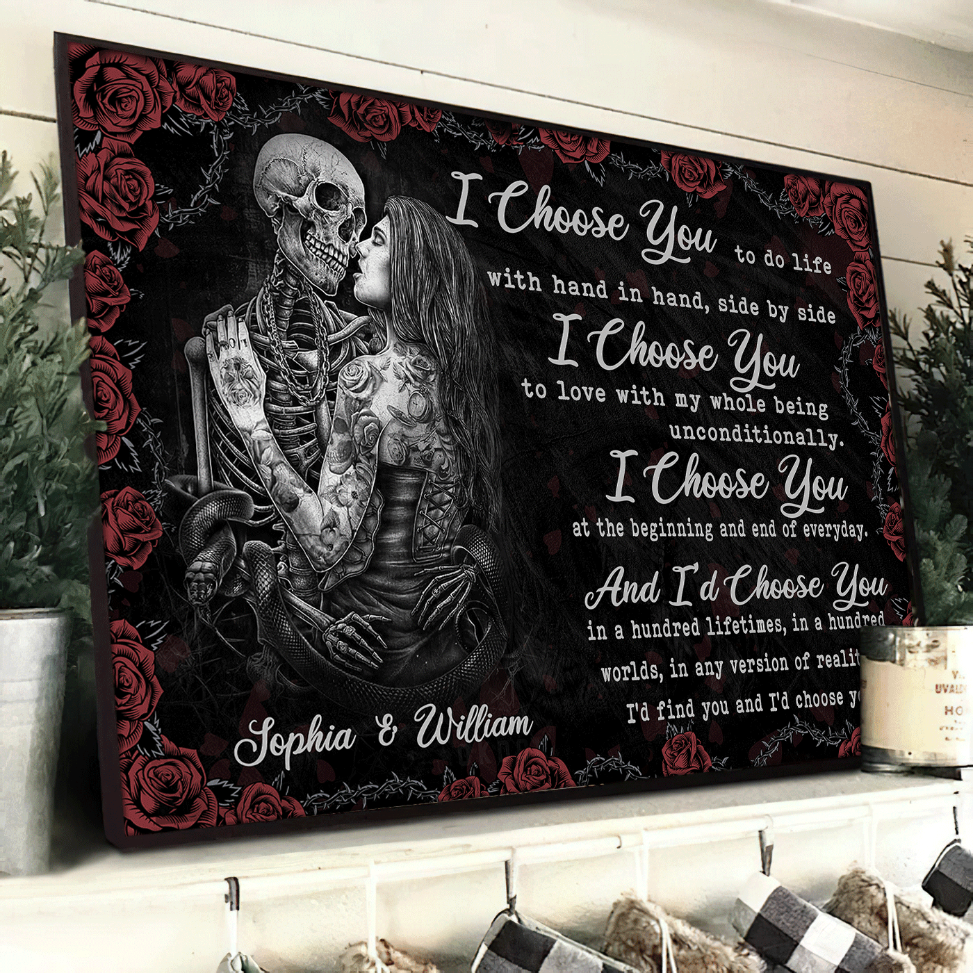 I Choose You - Gothic Skull Girl Personalized Horizontal Canvas - Wonder Skull
