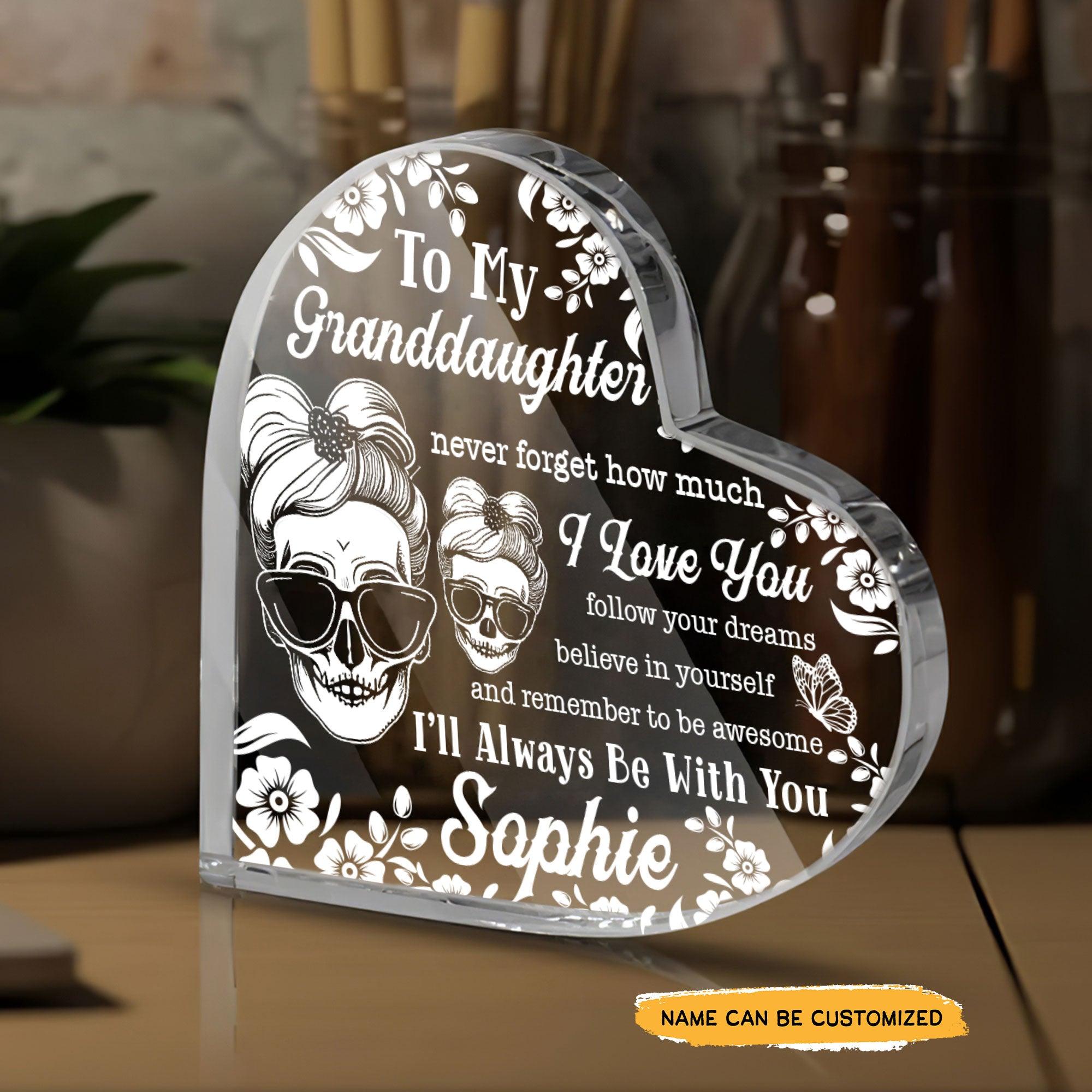 To My Granddaughter - Customized Skull Crystal Heart Anniversary Gifts - Wonder Skull