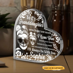To My Granddaughter - Customized Skull Crystal Heart Anniversary Gifts - Wonder Skull