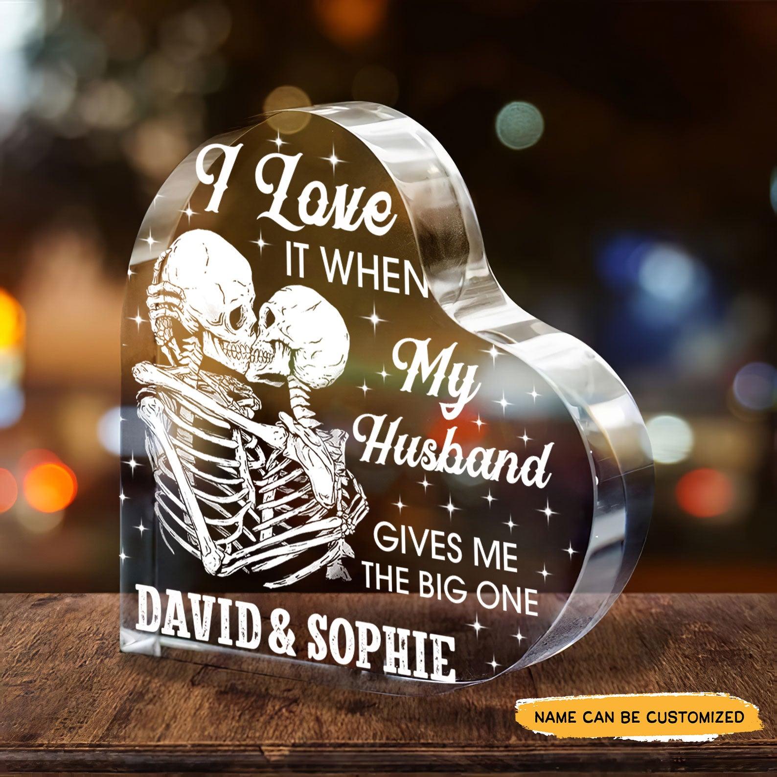 Funny I Love My Husband - Customized Skull Couple Crystal Heart Anniversary Gifts - Wonder Skull