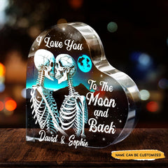 To The Moon and Back - Customized Skull Couple Crystal Heart Anniversary Gifts - Wonder Skull