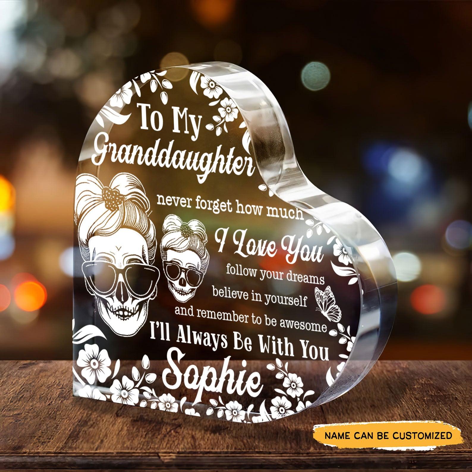 To My Granddaughter - Customized Skull Crystal Heart Anniversary Gifts - Wonder Skull