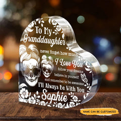 To My Granddaughter - Customized Skull Crystal Heart Anniversary Gifts - Wonder Skull