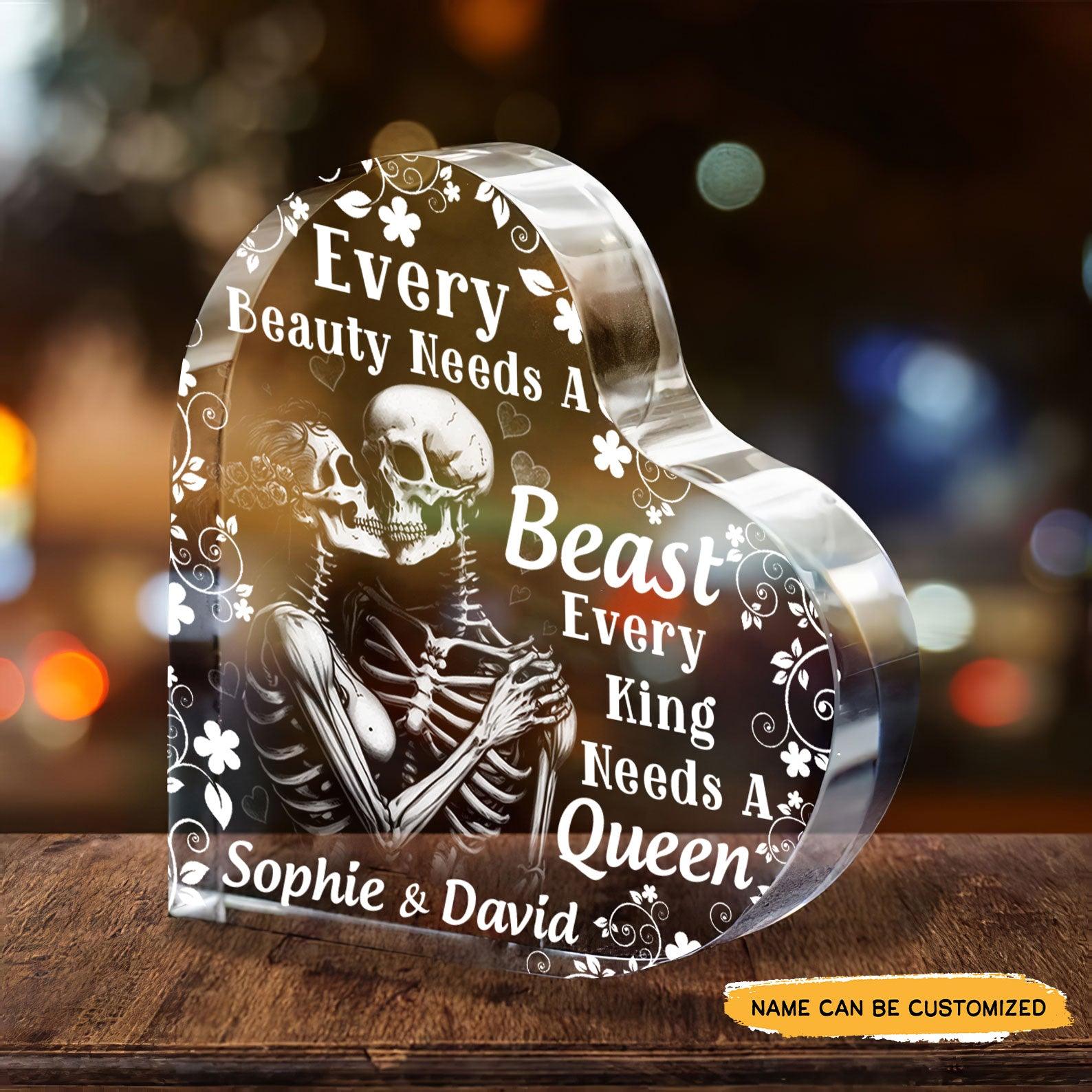 Every Beauty - Customized Skull Couple Crystal Heart Anniversary Gifts - Wonder Skull