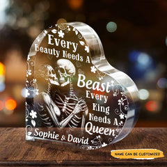 Every Beauty - Customized Skull Couple Crystal Heart Anniversary Gifts - Wonder Skull