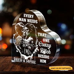 Every Man Needs - Customized Skull Couple Crystal Heart Gifts - Wonder Skull