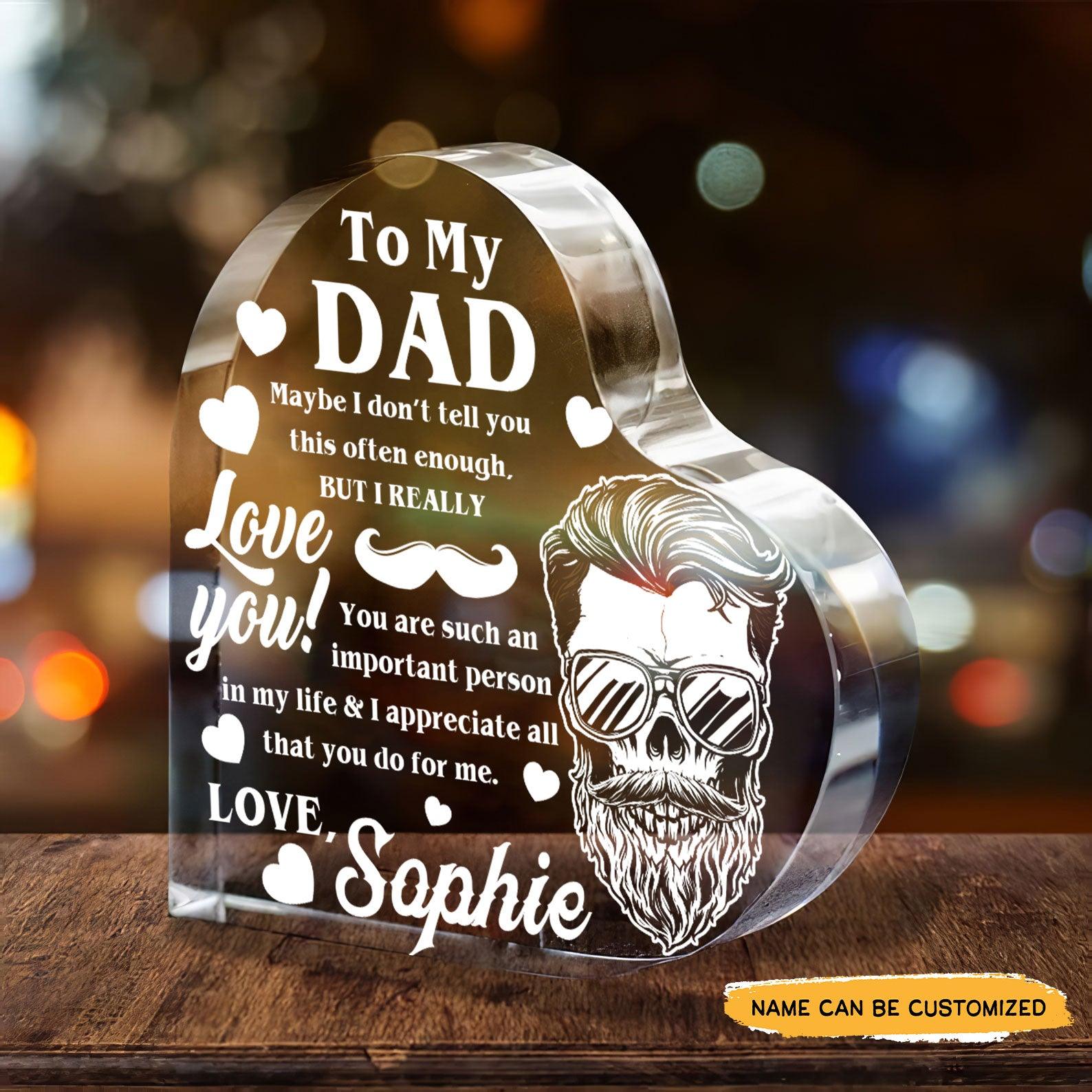 To My Dad I Love You - Customized Skull Crystal Heart Anniversary Gifts - Wonder Skull