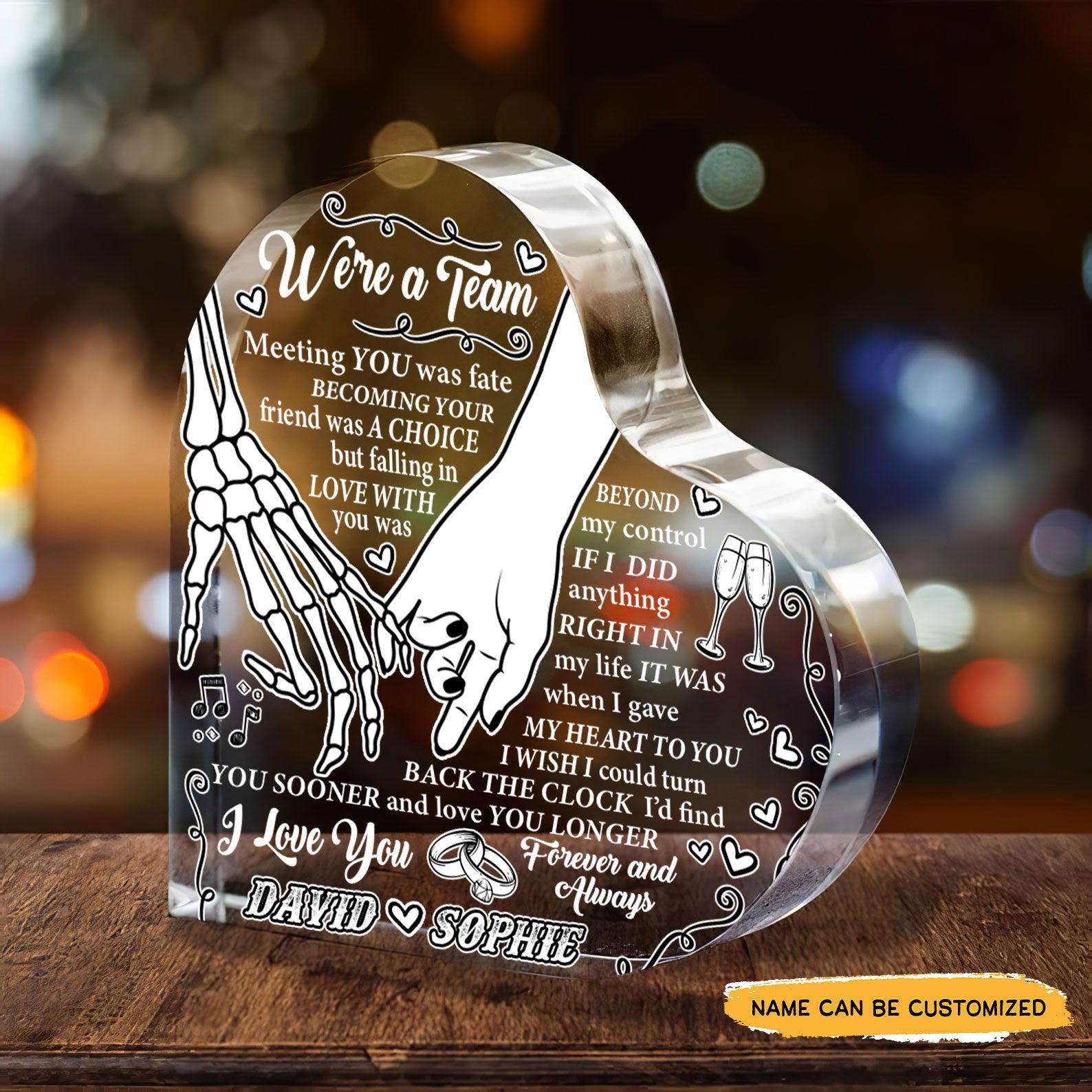Were a Team - Customized Skull Couple Crystal Heart Anniversary Gifts - Wonder Skull