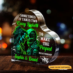 Sometimes It Takes - Customized Skull Couple Crystal Heart Gifts - Wonder Skull