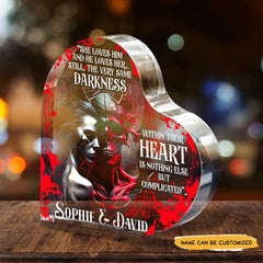 She Love Him - Customized Skull Couple Crystal Heart Anniversary Gifts - Wonder Skull