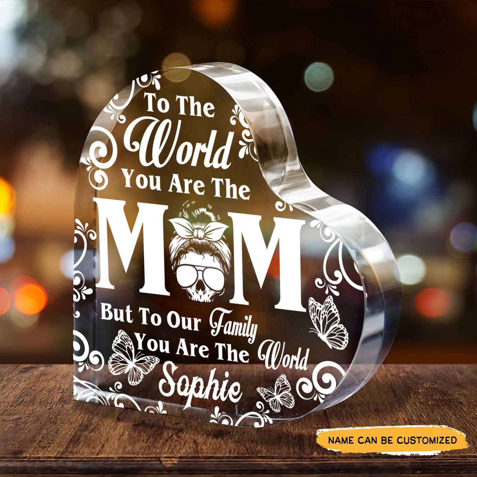 To My World Mom - Customized Skull Crystal Heart Anniversary Gifts - Wonder Skull